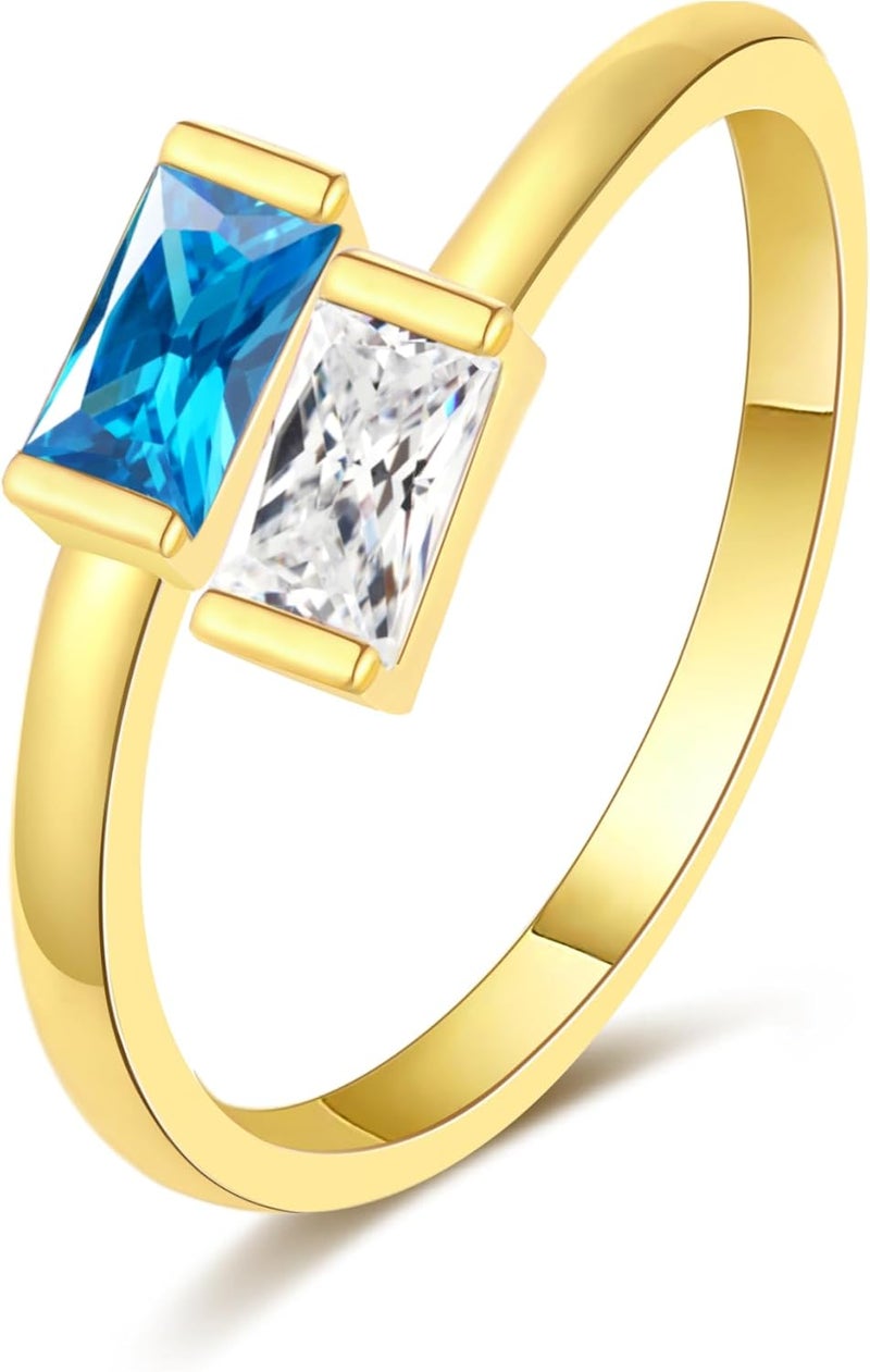 Honsny Gold Birthstone Rings for Women Non Tarnish 14K Gold Plated Adjustable Emerald Ring Cubic Zirconia Gemstone Promise Ring for Her Engagement Personalized Waterproof Jewelry Gifts for Birthday - Image 1